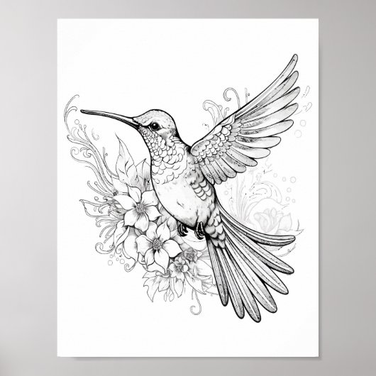 Hummingbird Adult Coloring Poster (Vorne)