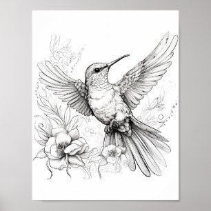 Hummingbird Adult Coloring Poster