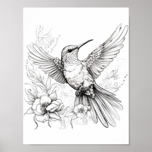 Hummingbird Adult Coloring Poster (Vorne)