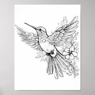 Hummingbird Adult Coloring Poster