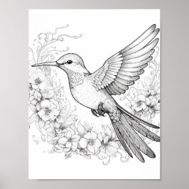 Hummingbird Adult Coloring Poster