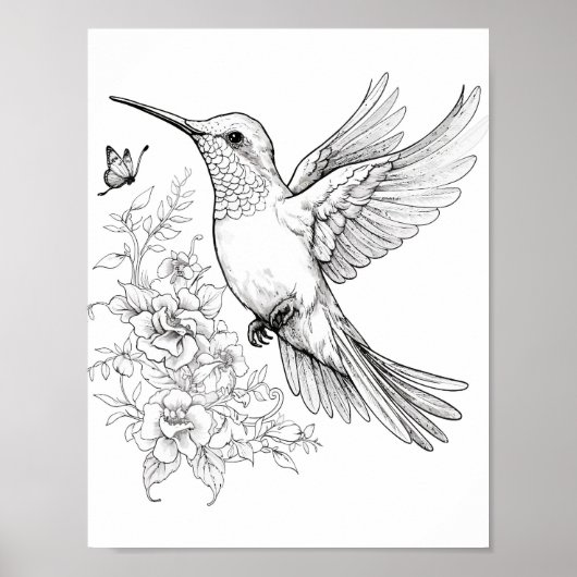 Hummingbird Adult Coloring Poster (Vorne)