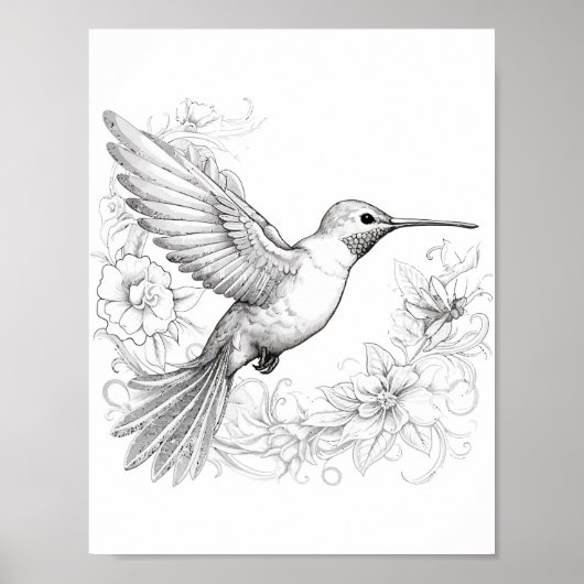 Hummingbird Adult Coloring Poster (Vorne)