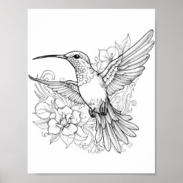 Hummingbird Adult Coloring Poster