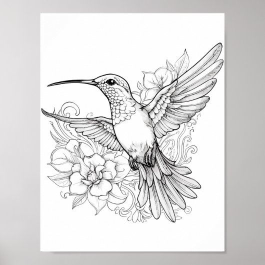Hummingbird Adult Coloring Poster (Vorne)