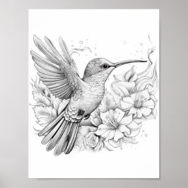 Hummingbird Adult Coloring Poster