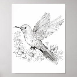 Hummingbird Adult Coloring Poster