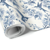 Hummingbird and Branches Blue Toile Chinoiserie Geschenkpapier (Rolleneckpunkt)