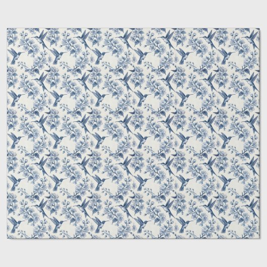 Hummingbird and Branches Blue Toile Chinoiserie Geschenkpapier (Saum)