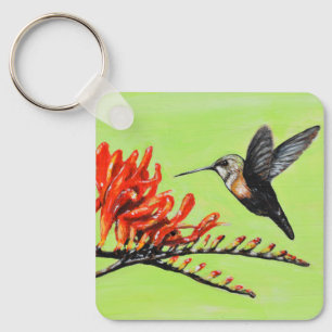 Hummingbird and Crocosmia Painting Keychain Schlüsselanhänger