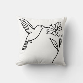 Hummingbird and Flower – Minimalist Black Line Art Kissen