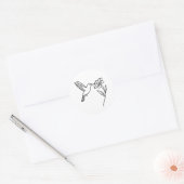 Hummingbird and Flower – Minimalist Black Line Art Runder Aufkleber (Umschlag)