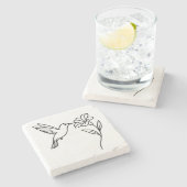 Hummingbird and Flower – Minimalist Black Line Art Steinuntersetzer (Seitenansicht)