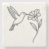Hummingbird and Flower – Minimalist Black Line Art Steinuntersetzer (Vorderseite)