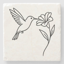 Hummingbird and Flower – Minimalist Black Line Art Steinuntersetzer