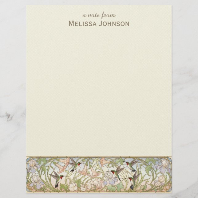 Hummingbird Art Nouveau Personalized Name Briefbogen (Vorderseite)