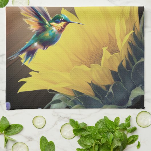 Hummingbird Art & Sunflower Foto Mix Geschirrtuch (Gefaltet)