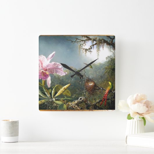 Hummingbird Art Wall Clock Quadratische Wanduhr (Zuhause)