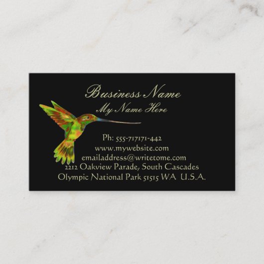HUMMINGBIRD auf Black Business Cards Visitenkarte (Vorderseite)