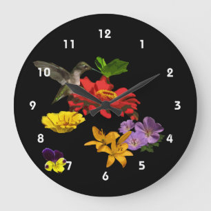 Hummingbird auf Blume Große Wanduhr