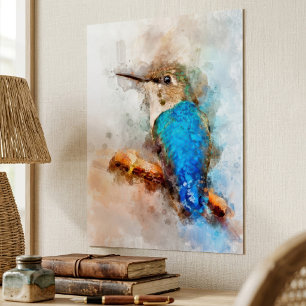 Hummingbird auf einem Zweig Wasserfarbe - 01 Poster