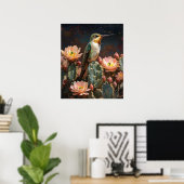Hummingbird auf einer blühenden Kaktus Poster (Heimbüro)