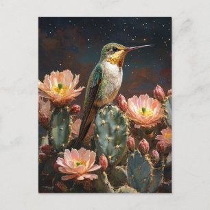 Hummingbird auf einer blühenden Kaktus Postkarte