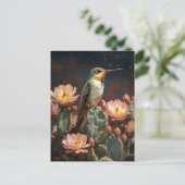 Hummingbird auf einer blühenden Kaktus Postkarte (Stehend Vorderseite)