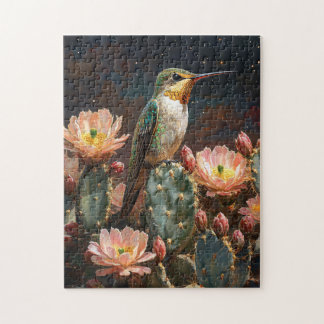Hummingbird auf einer blühenden Kaktus Puzzle