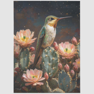 Hummingbird auf einer blühenden Kaktus Seidenpapier