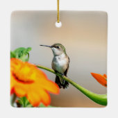 Hummingbird auf einer blühenden Pflanze Keramikornament (Rückseite)