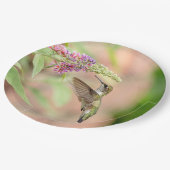 Hummingbird auf einer blühenden Pflanze Pappteller (Schrägansicht)