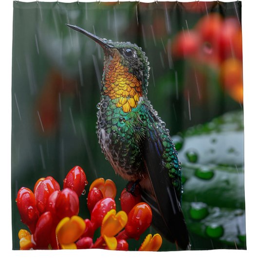 Hummingbird auf heller Blume Duschvorhang (Vorderseite)
