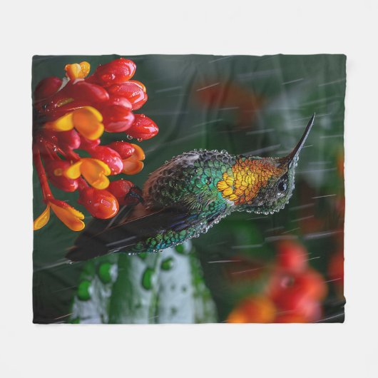 Hummingbird auf heller Blume Fleecedecke (Vorderseite (Horizontal))