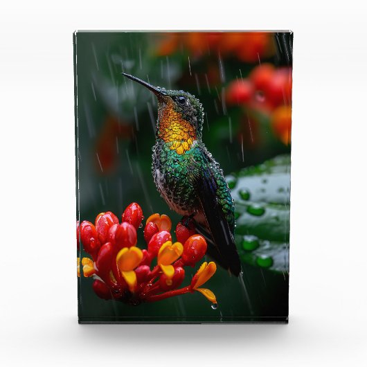 Hummingbird auf heller Blume Fotoblock (Vorderseite)