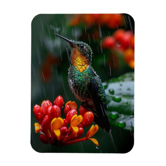 Hummingbird auf heller Blume Magnet (Vertikal)