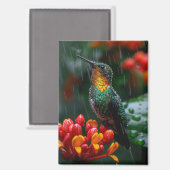 Hummingbird auf heller Blume Magnet (Vorderseite/Rückseite)