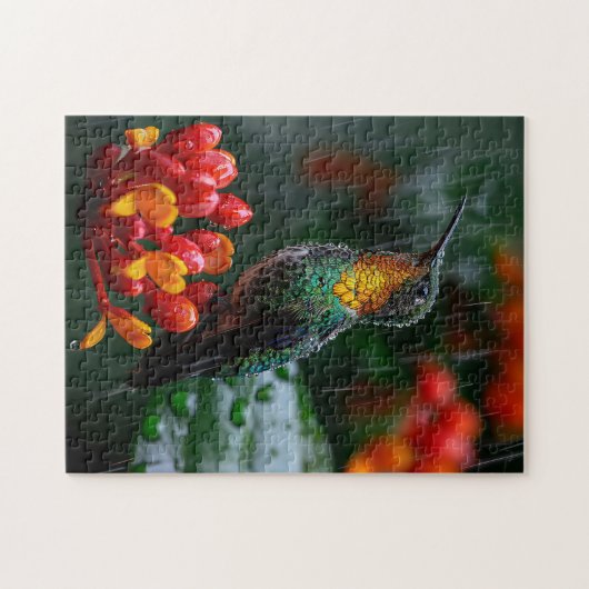 Hummingbird auf heller Blume Puzzle (Horizontal)