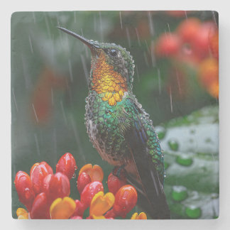 Hummingbird auf heller Blume Steinuntersetzer