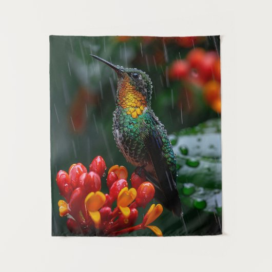 Hummingbird auf heller Blume Wandteppich (Vorderseite)