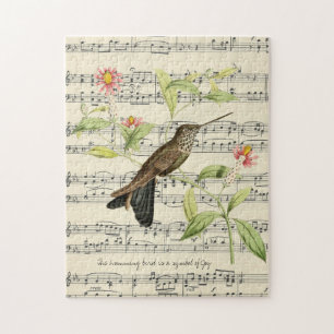 Hummingbird auf Vintagem Musikblatt Puzzle