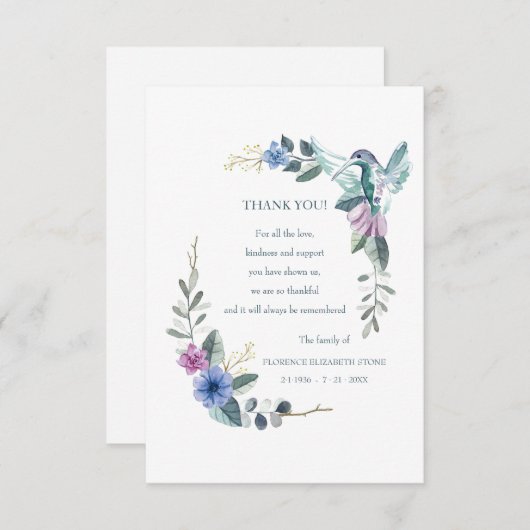 Hummingbird Bereavement Danke Karte (Vorne/Hinten)