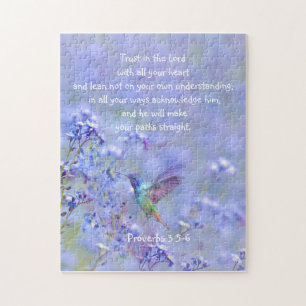 Hummingbird Bird Blue Garden Floral BibleScripte Puzzle