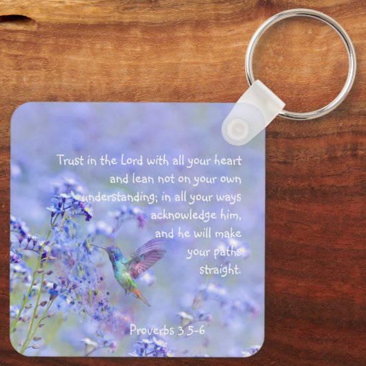 Hummingbird Bird Blue Garden Floral BibleScripte Schlüsselanhänger (Rückseite)