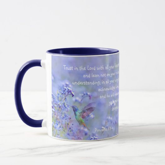 Hummingbird Bird Blue Garden Floral BibleScripte Tasse (Links)