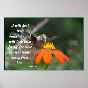 Hummingbird Bird Blume Floral Hosea 14:4 heilt Poster