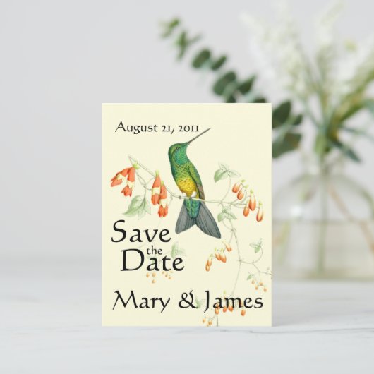 Hummingbird Bird Blume Floral Save the Date Ankündigungspostkarte (Stehend Vorderseite)