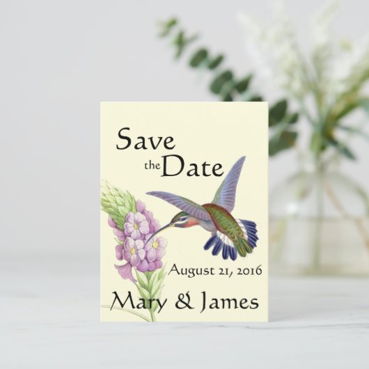 Hummingbird Bird Blume Floral Save the Date Ankündigungspostkarte (Stehend Vorderseite)