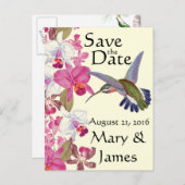 Hummingbird Bird Blume Orchid Floral Retten Datum Ankündigungspostkarte (Vorne/Hinten)