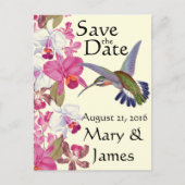 Hummingbird Bird Blume Orchid Floral Retten Datum Ankündigungspostkarte (Vorderseite)